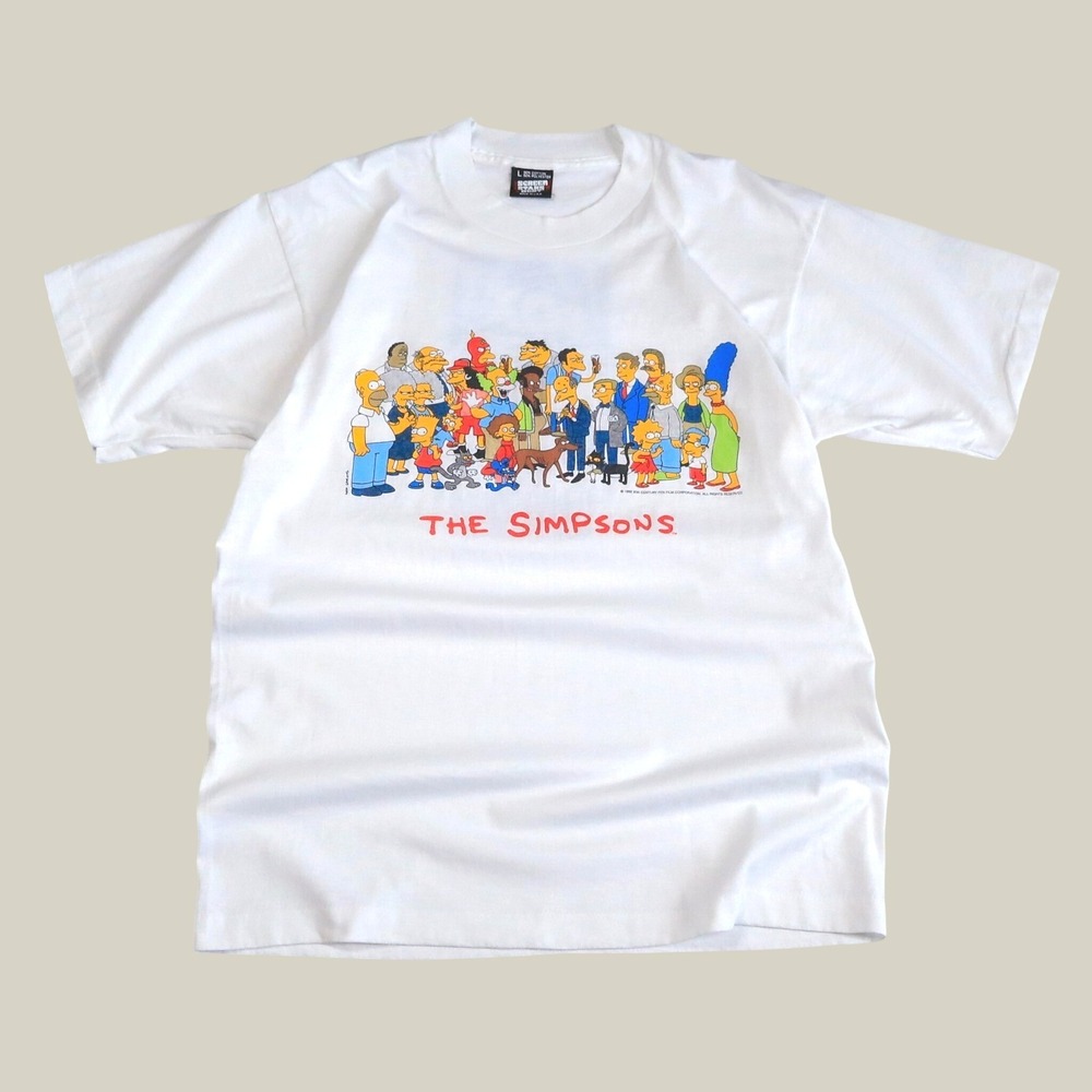 Vintage The Simpsons T-Shirt Mens L White 1992 Cast Fox WFTX-TV Promo 90s Tee